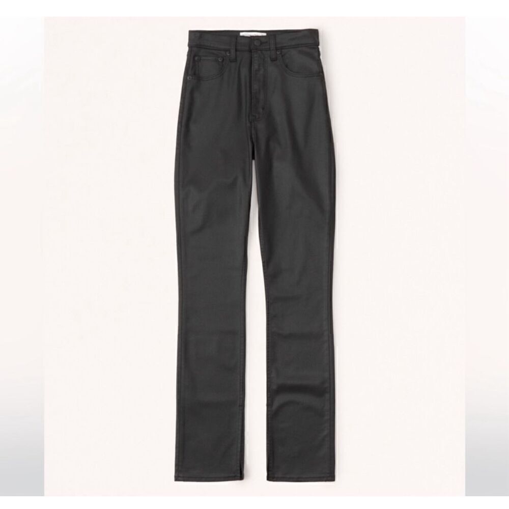 Abercrombie The 90’s Slim Straight Ultra High Rise Black Sheen Leather Coated Pa